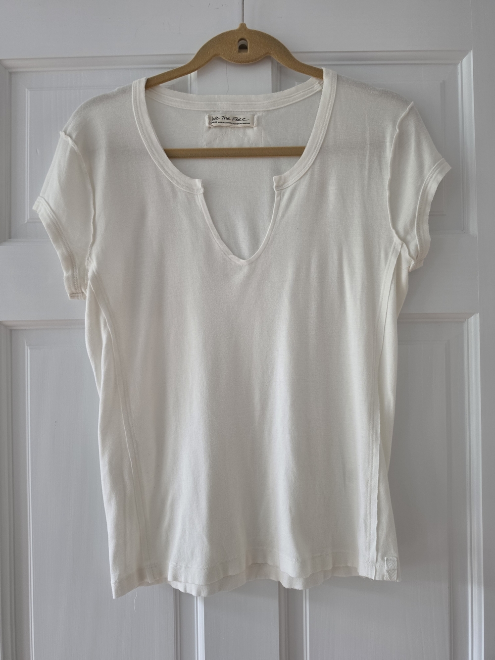 We The Free Lightweight Cream Women's Tee with Notch V-Neck